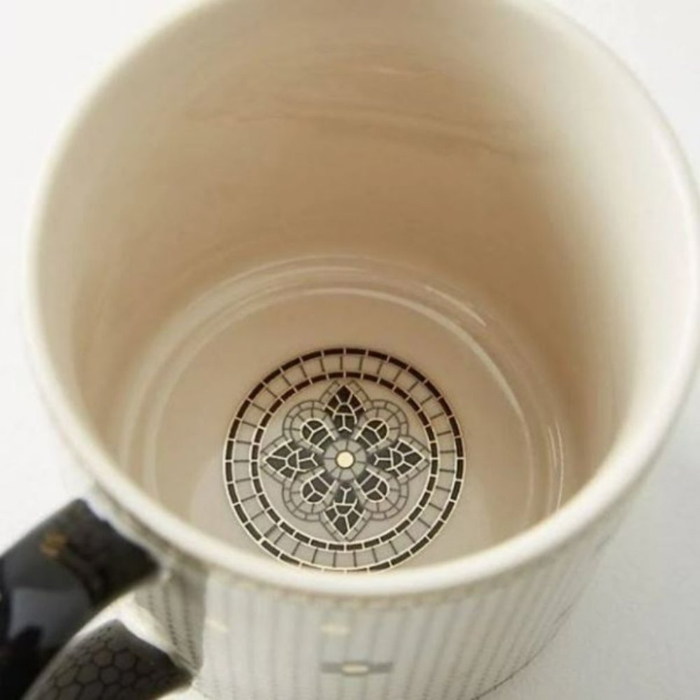NIB Anthropologie Tiled Margot Monogram Letter C Coffee Mug Mosaic Black White - Picture 2 of 2